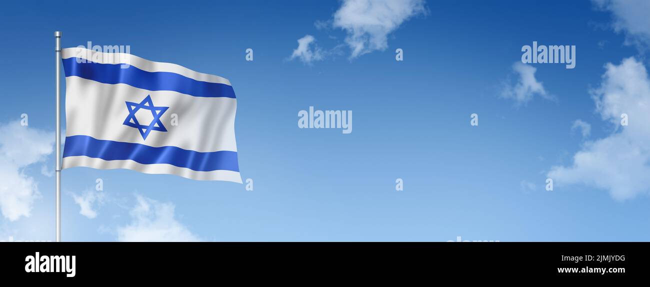 Israeli flag isolated on a blue sky. Horizontal banner Stock Photo
