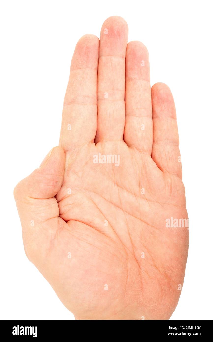 Mens palm on a white background. Part of the human body. Stock Photo