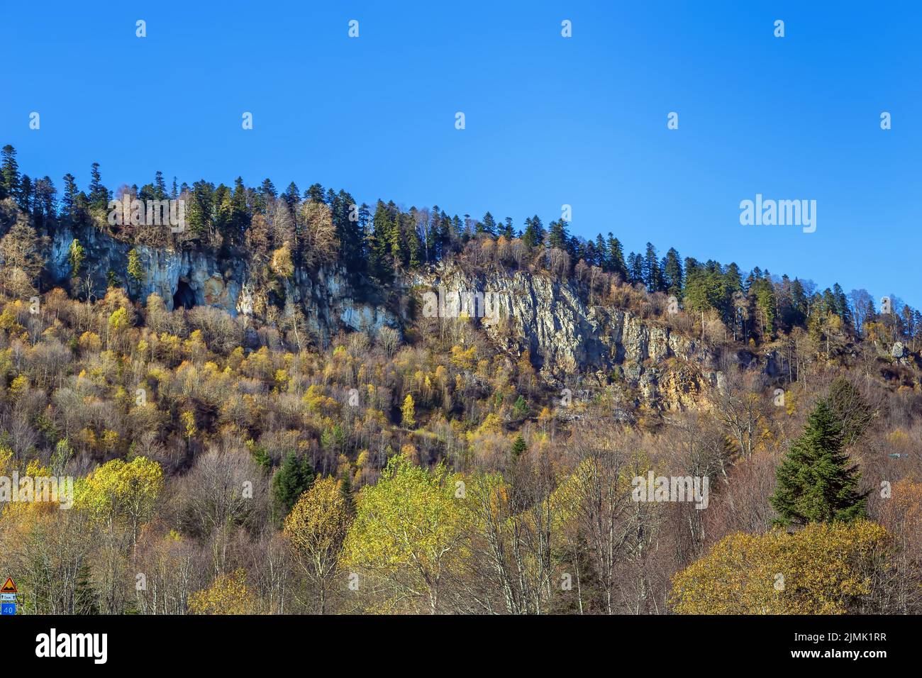 Rocks covered with forest, Russia Stock Photo