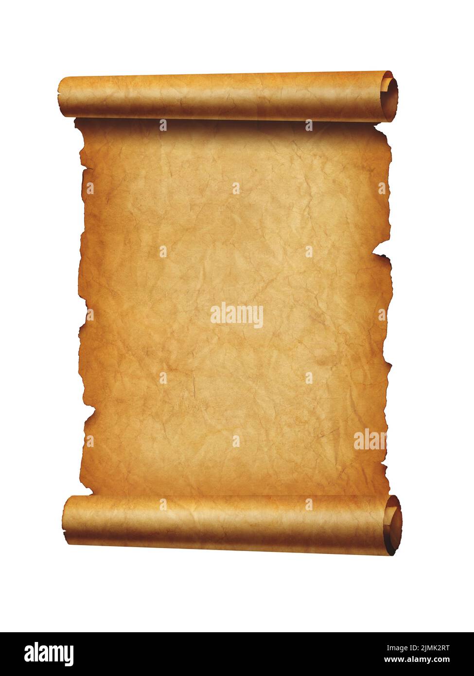 Old mediaeval paper sheet. Parchment scroll isolated on white Stock Photo