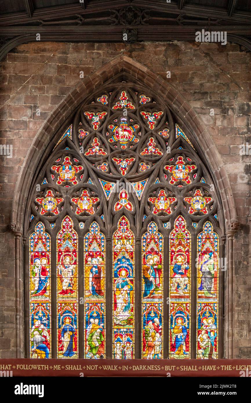 Stained Glass Window in St Mary's Church, Nantwich, Cheshire, England Stock Photo