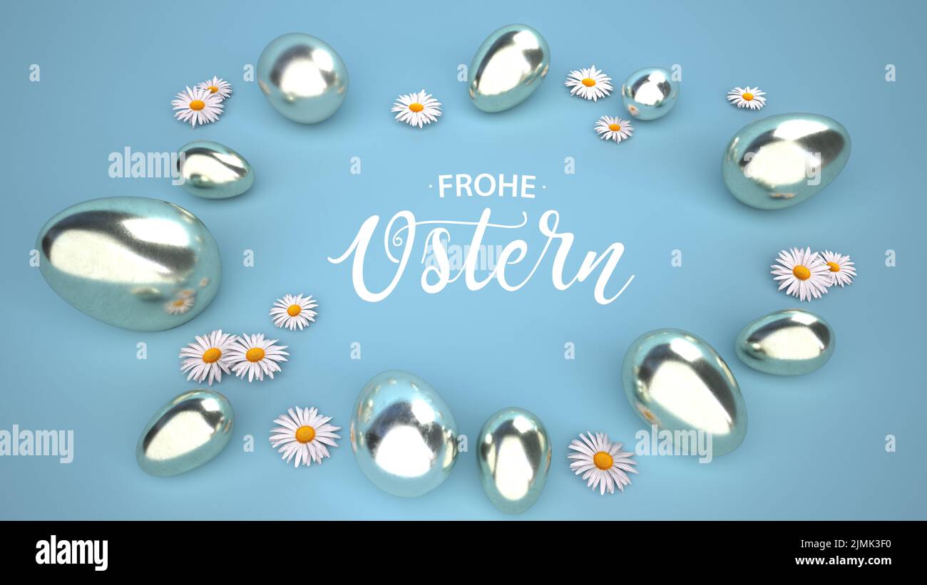 Silver Easter Eggs Frohe Ostern Stock Photo