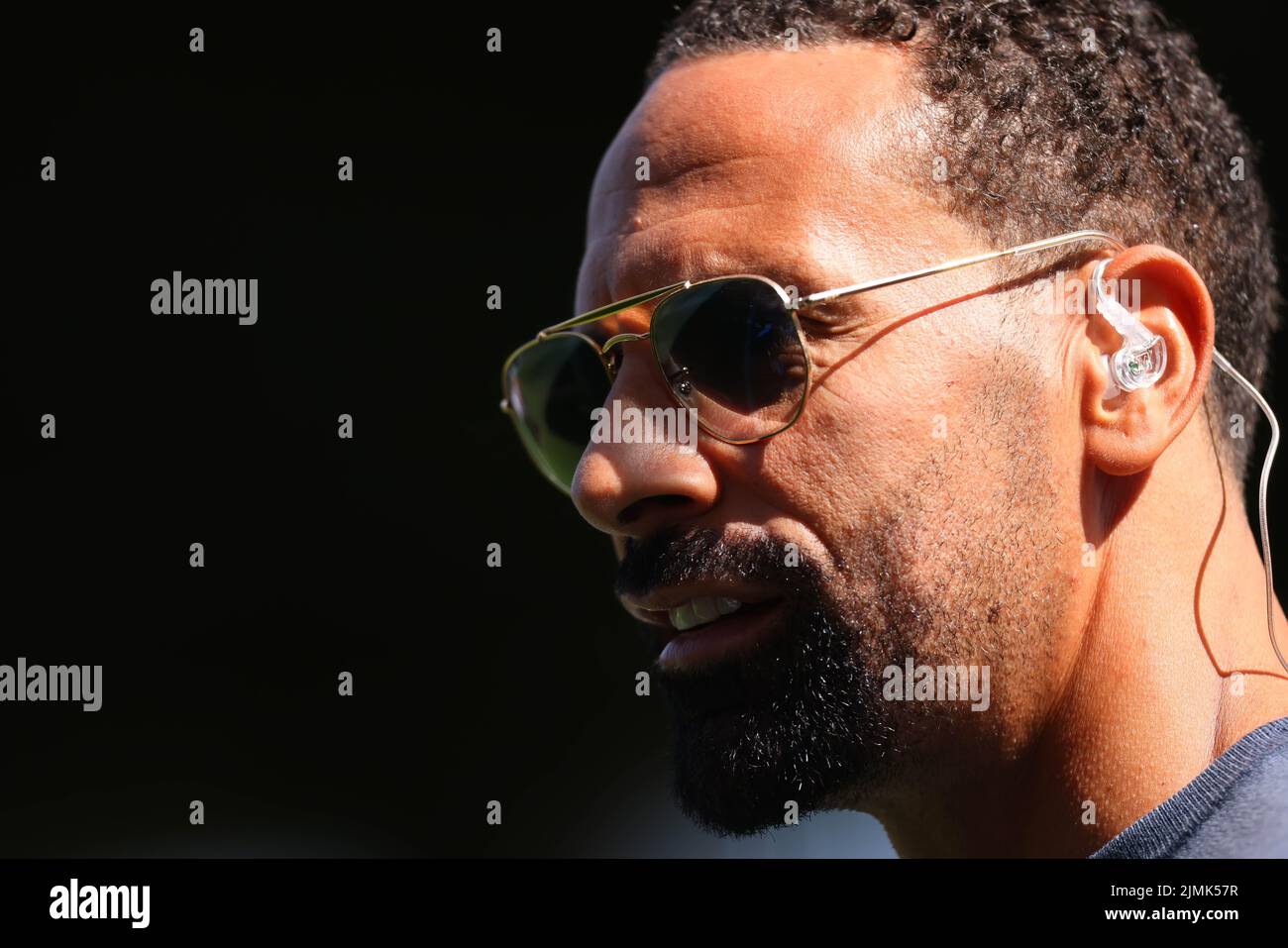 Craven Cottage, Fulham, London, UK. 6th Aug, 2022. Premier League football, Fulham versus Liverpool: BT Sport pundit Rio Ferdinand is pitch side Credit: Action Plus Sports/Alamy Live News Stock Photo