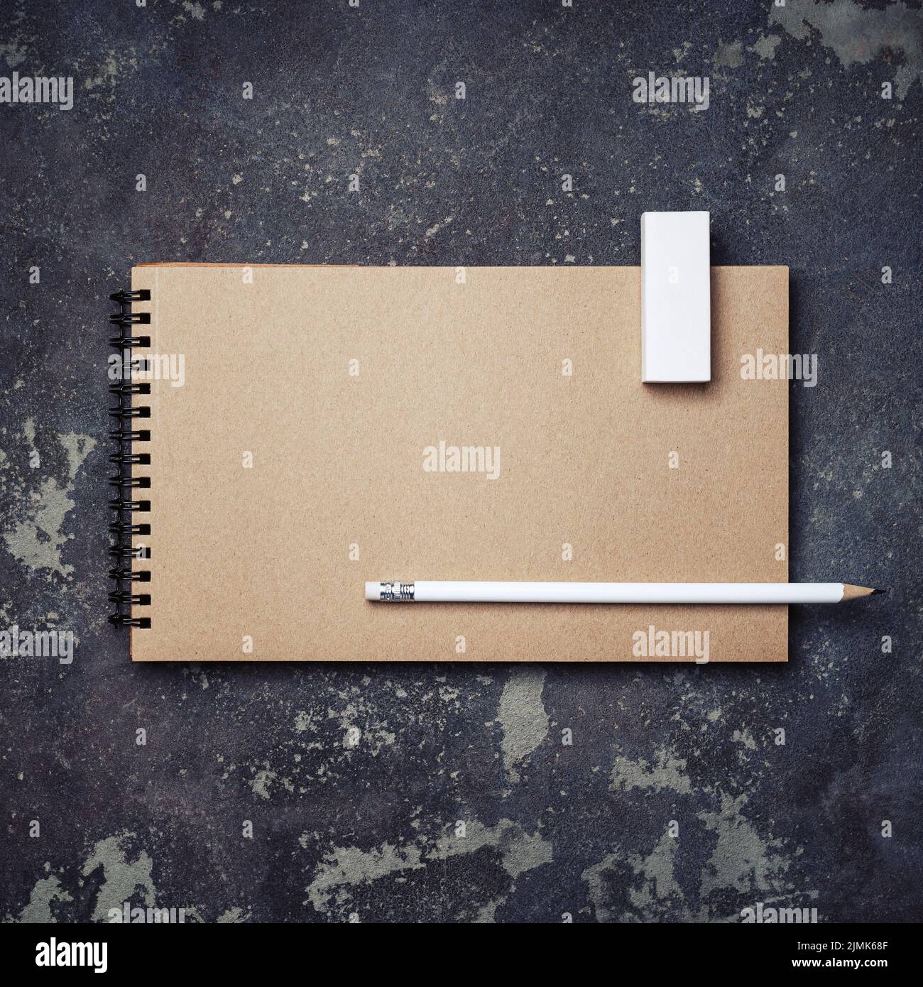 Kraft sketchbook, pencil, eraser Stock Photo Alamy