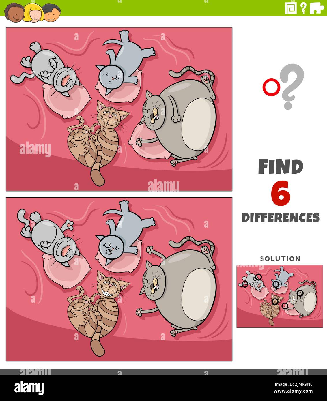 Differences educational game with cartoon sleeping cats Stock Photo - Alamy
