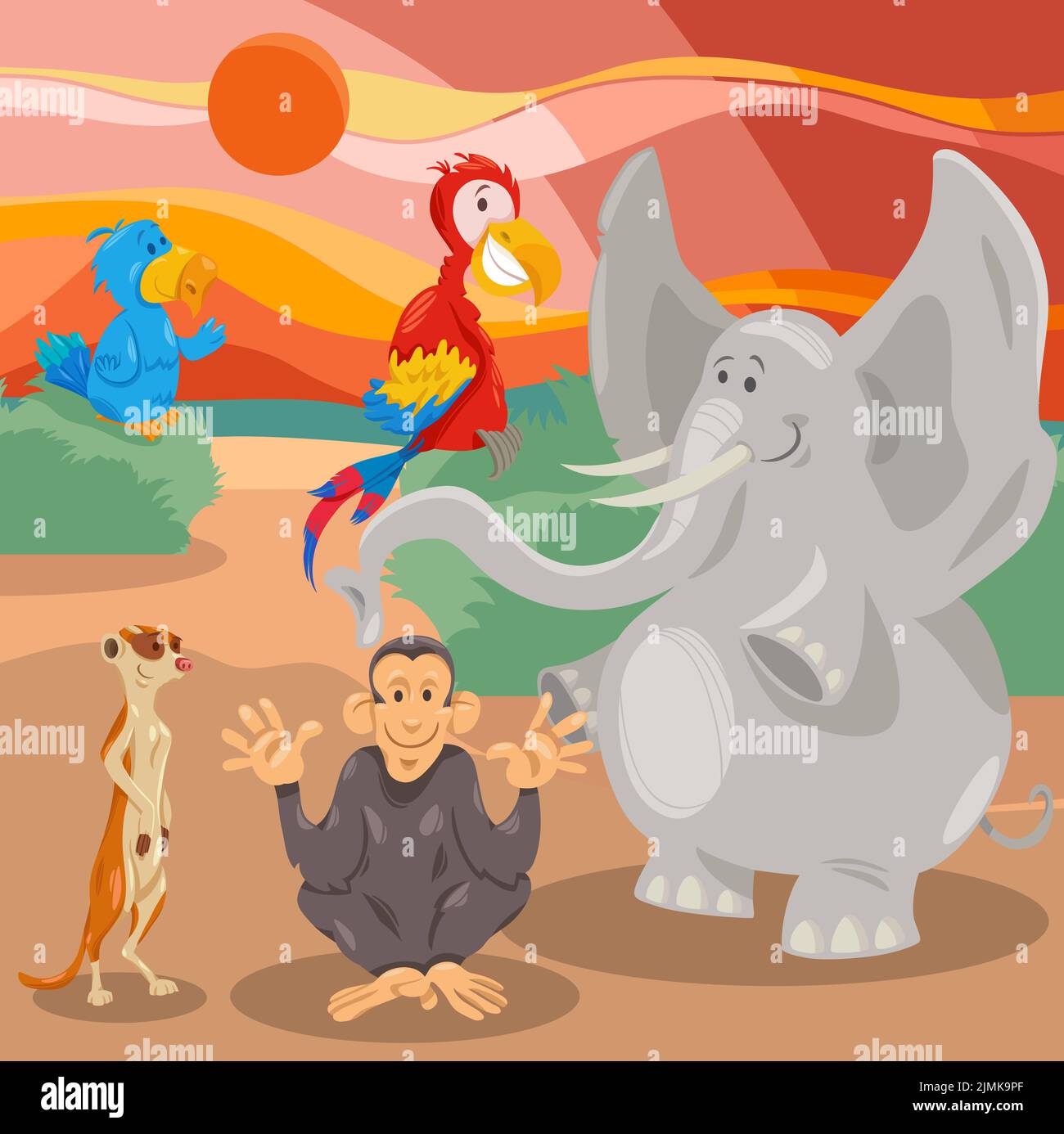 Cartoon funny wild animal characters group Stock Photo - Alamy