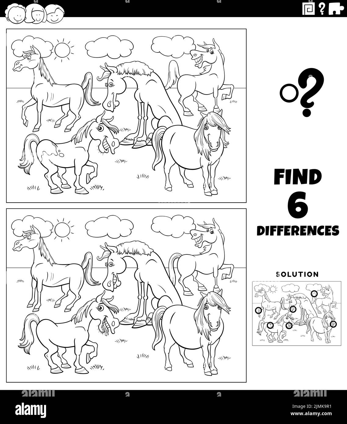 Differences game with cartoon animals coloring book page Stock Photo ...