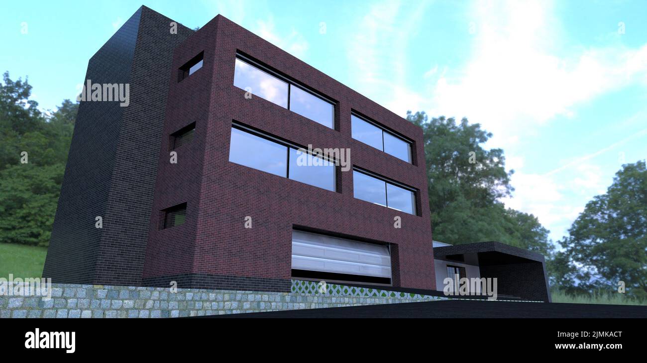 Asphalt car entrance to the garage of a modern building. Steel lifting ...