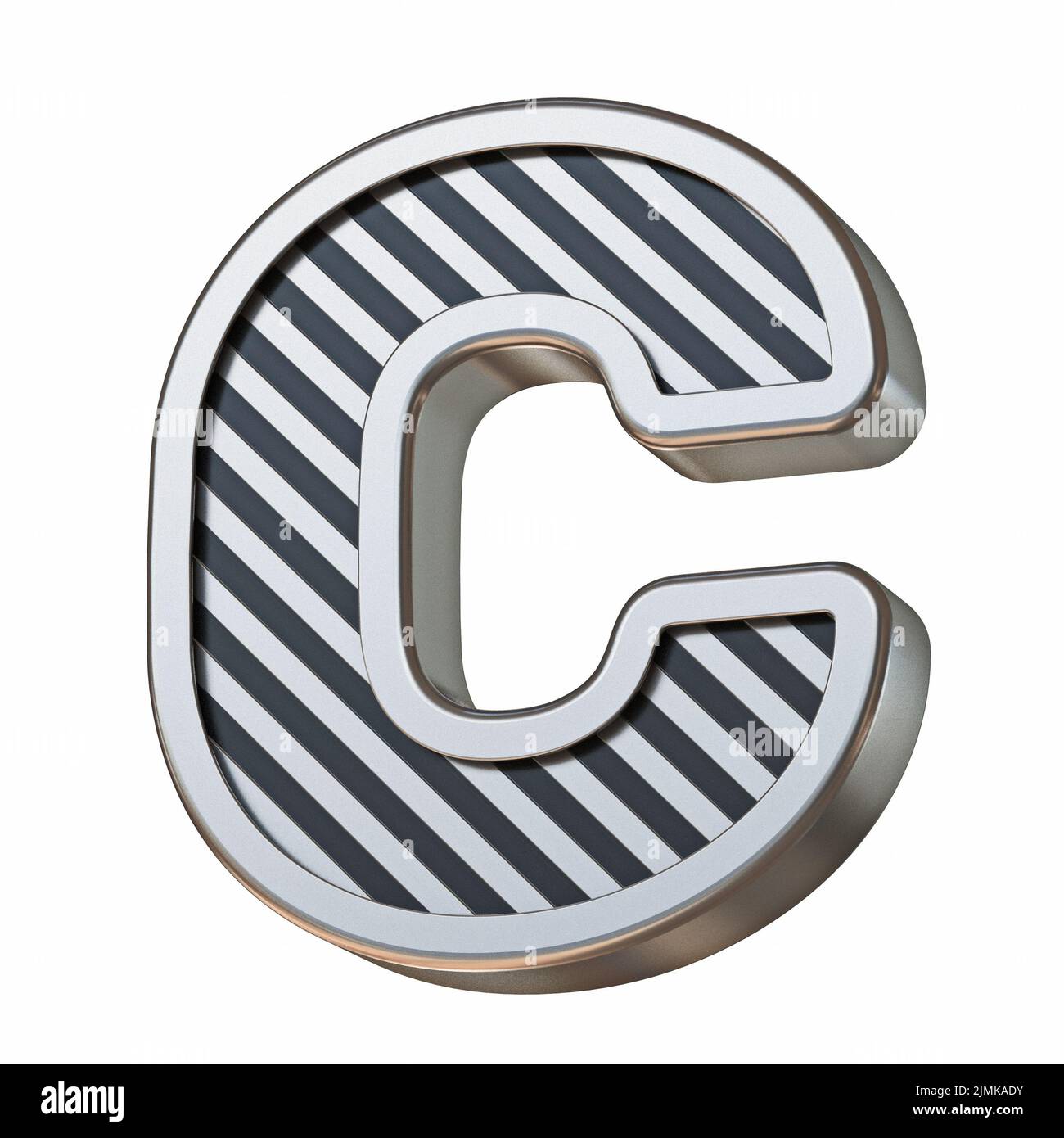 Stainless steel and black stripes font Letter C 3D Stock Photo