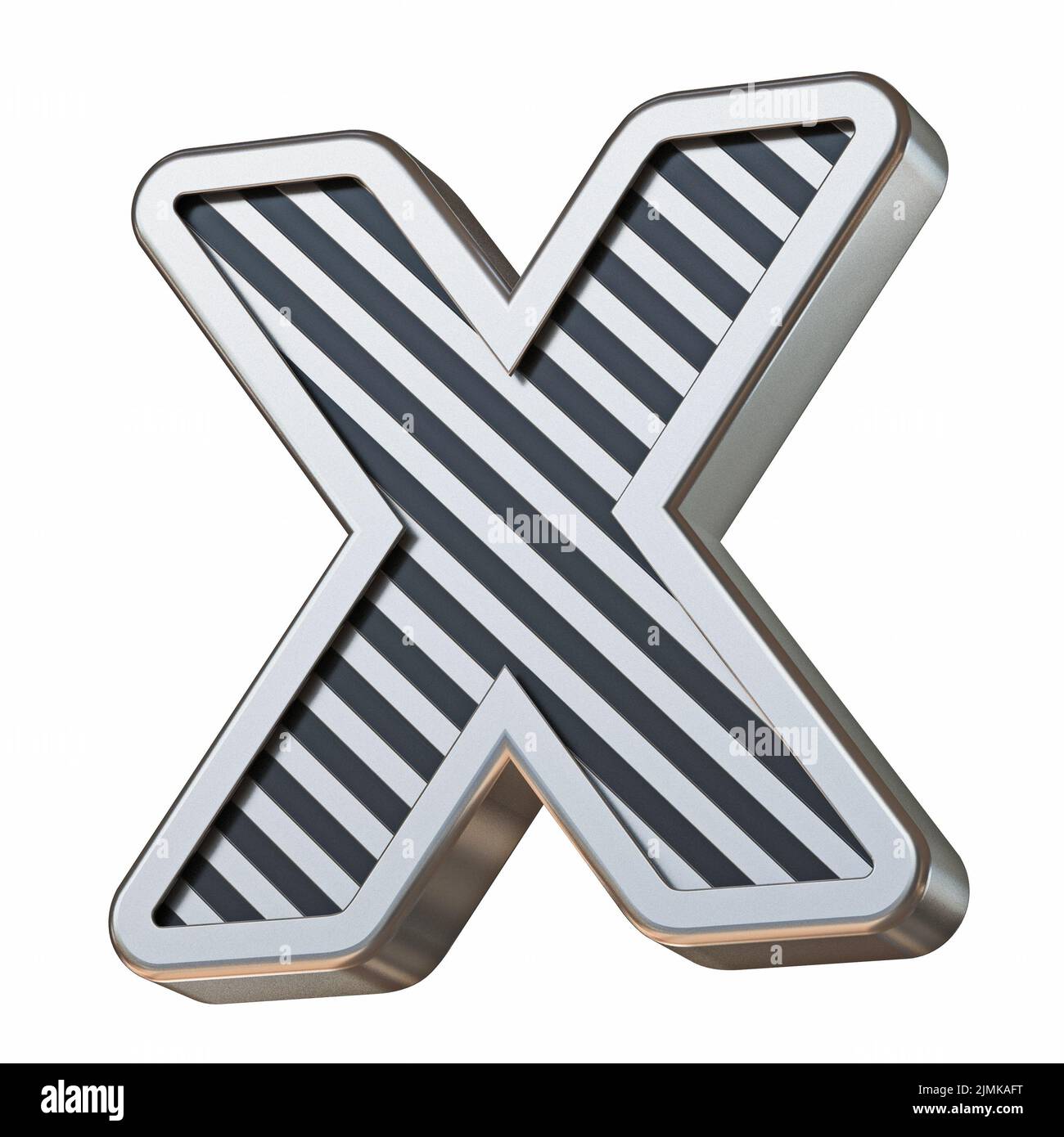 Stainless steel and black stripes font Letter X 3D Stock Photo