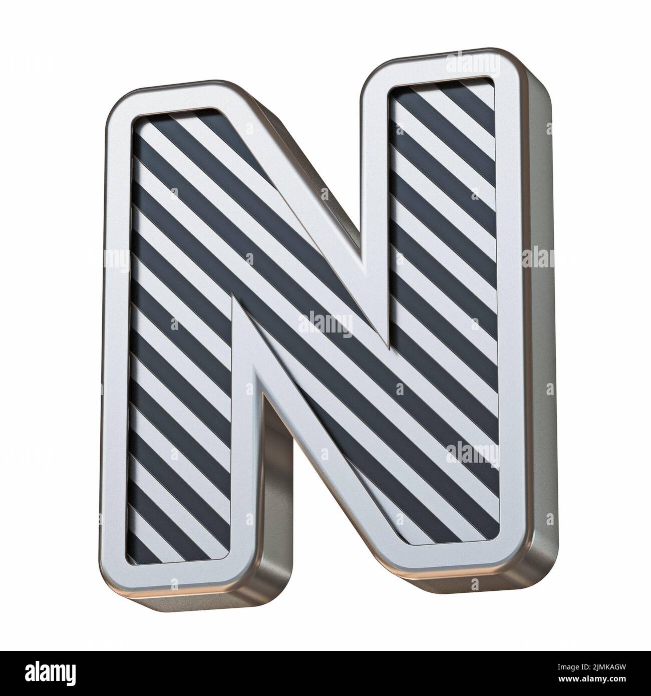 Stainless steel and black stripes font Letter N 3D Stock Photo