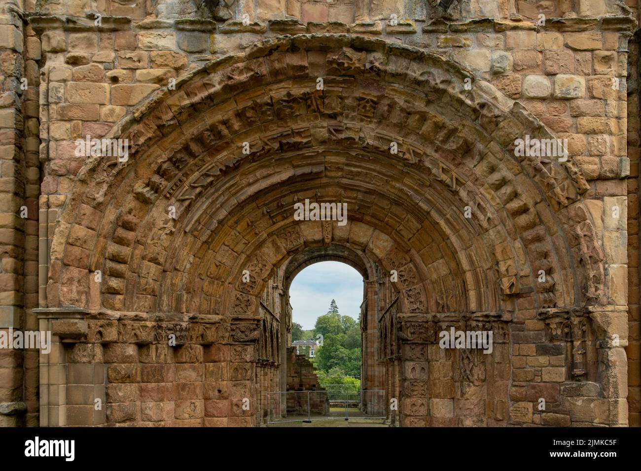Entrance at Jedburgh Abbey, Jedburgh, The Borders, Scotland Stock Photo