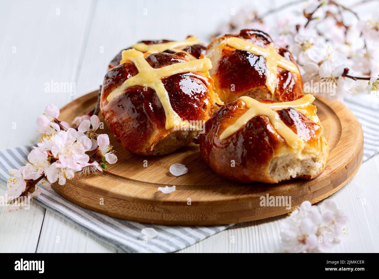 Homemade English cross buns. Stock Photo