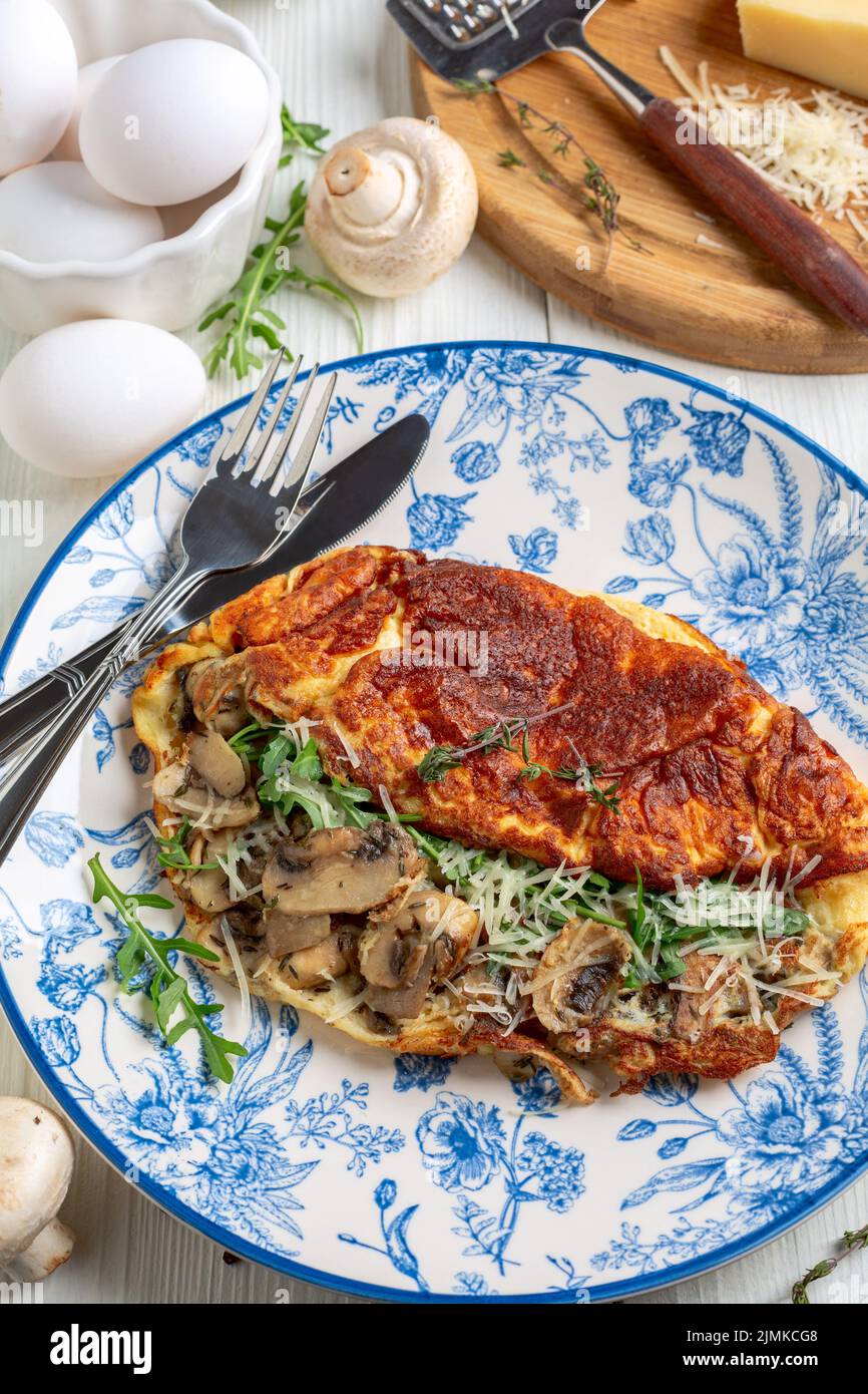 Omelet with mushrooms. Healthy breakfast. Stock Photo