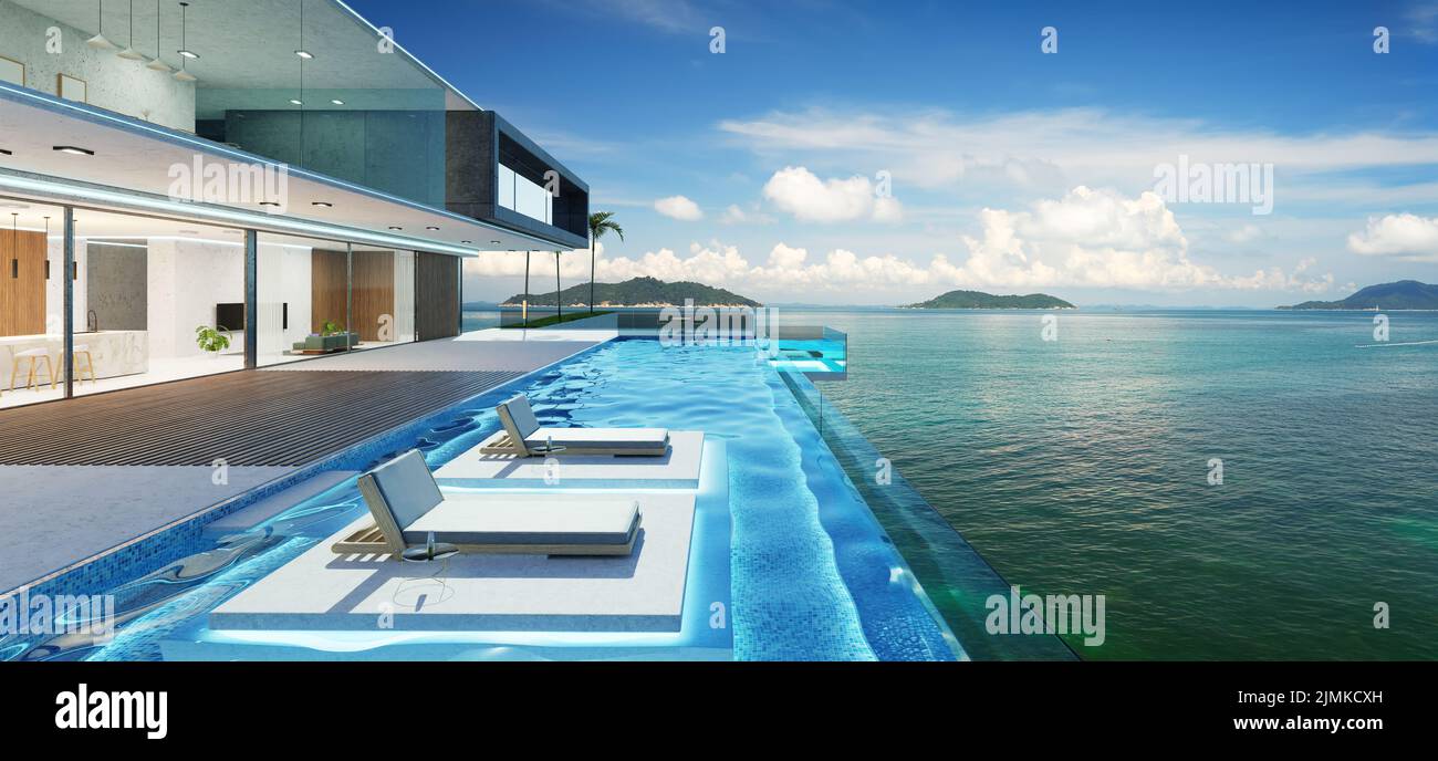 Luxury villa exterior design with beautiful seascape Stock Photo