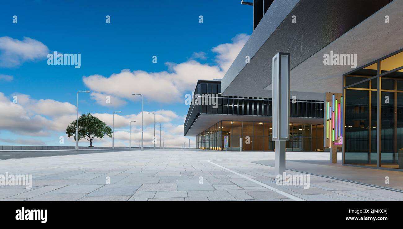 Empty floor with office buildings and modern architecture Stock Photo