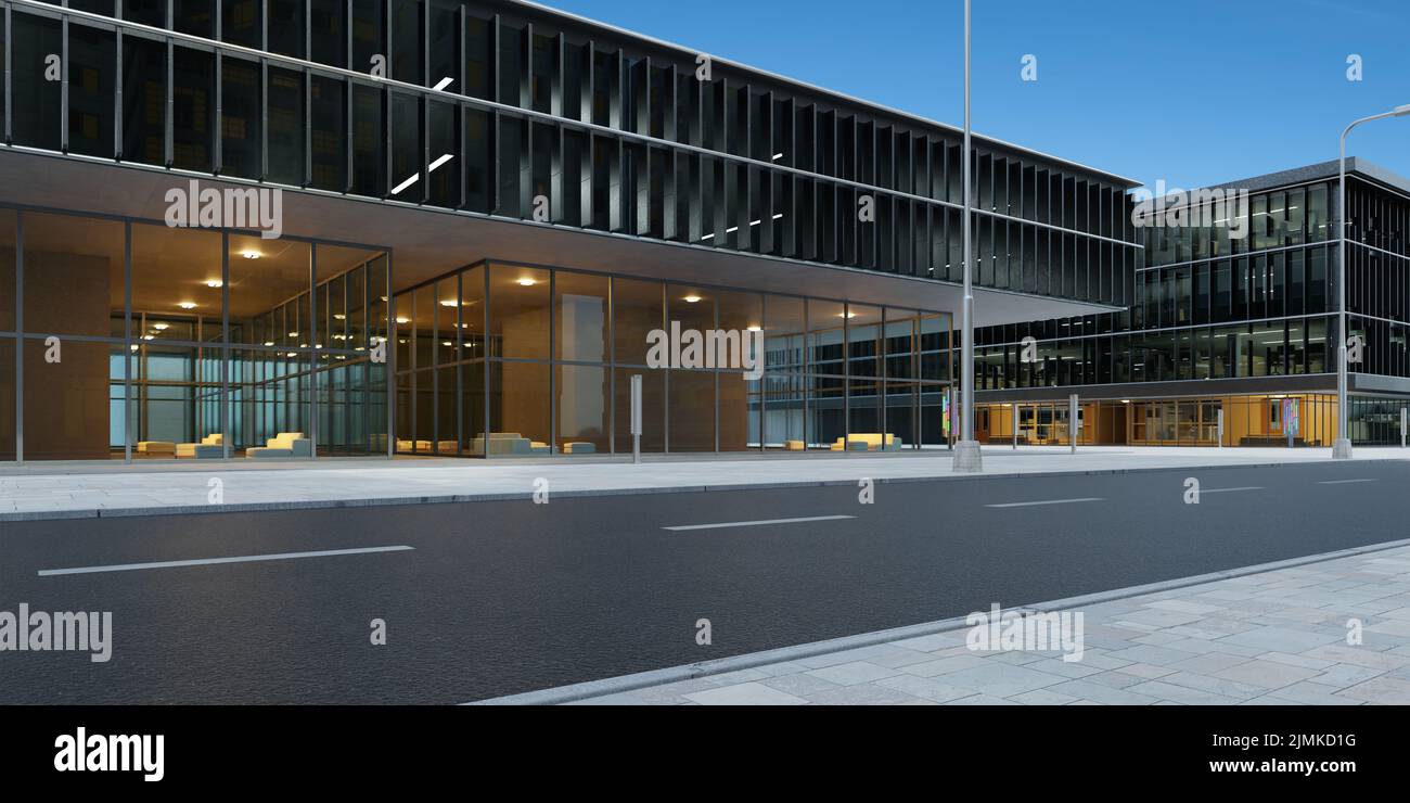 Roadside street view with office buildings background Stock Photo