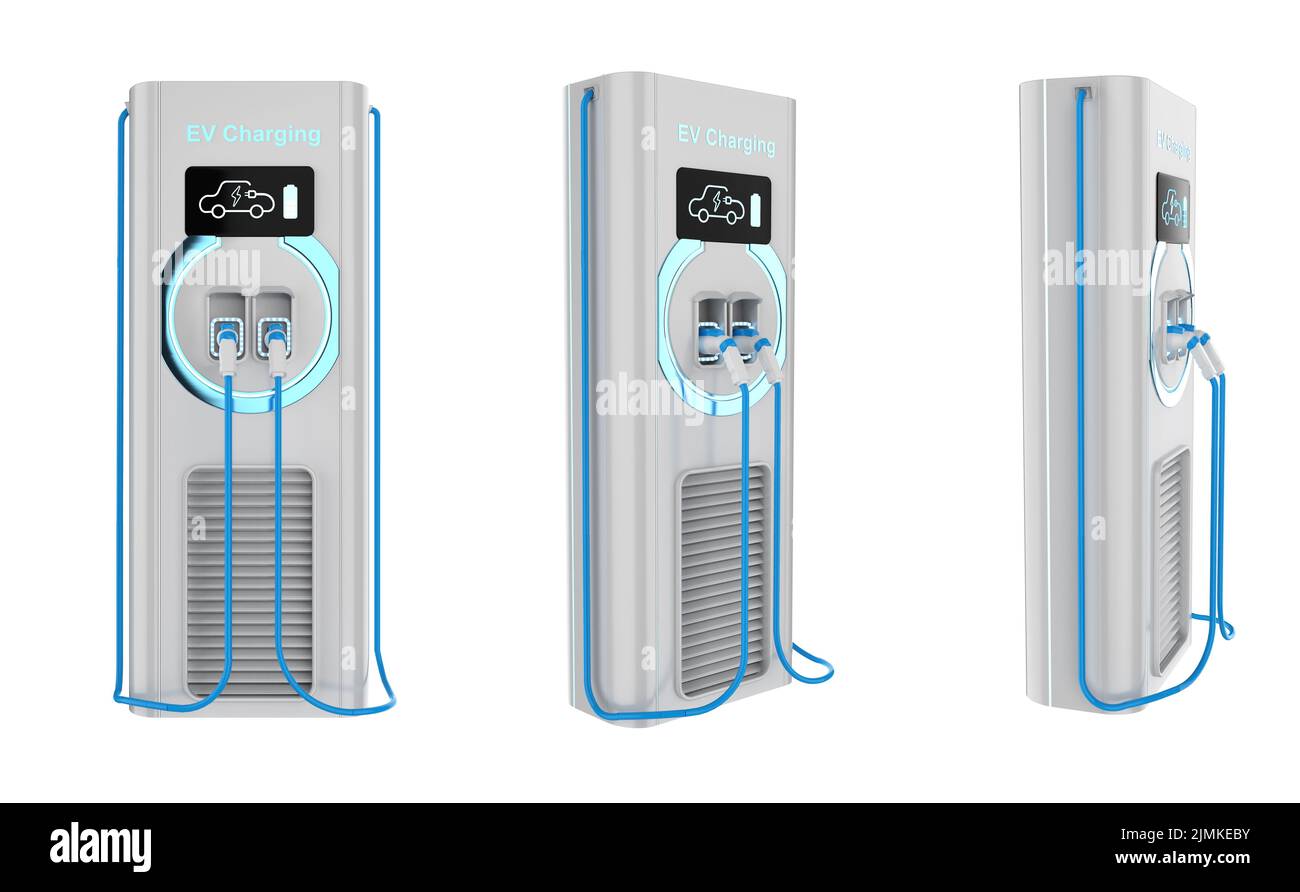 3d rendering group of EV charging stations or electric vehicle ...