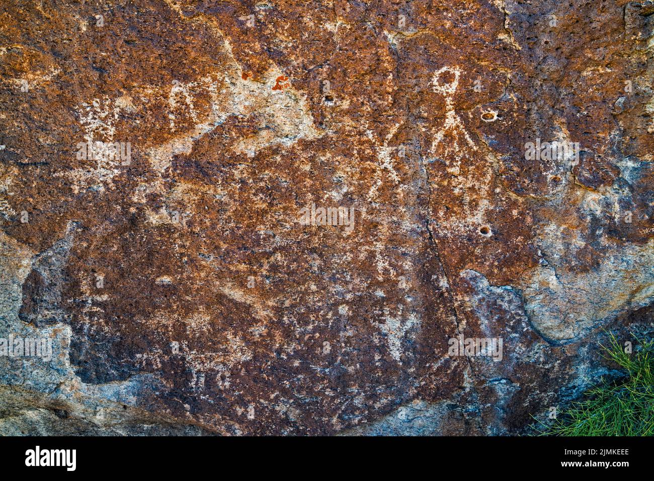 Petroglyphs panel at tuff rock boulder, Crystal Wash, Pahranagat Valley, near Ash Springs, Nevada, USA Stock Photo