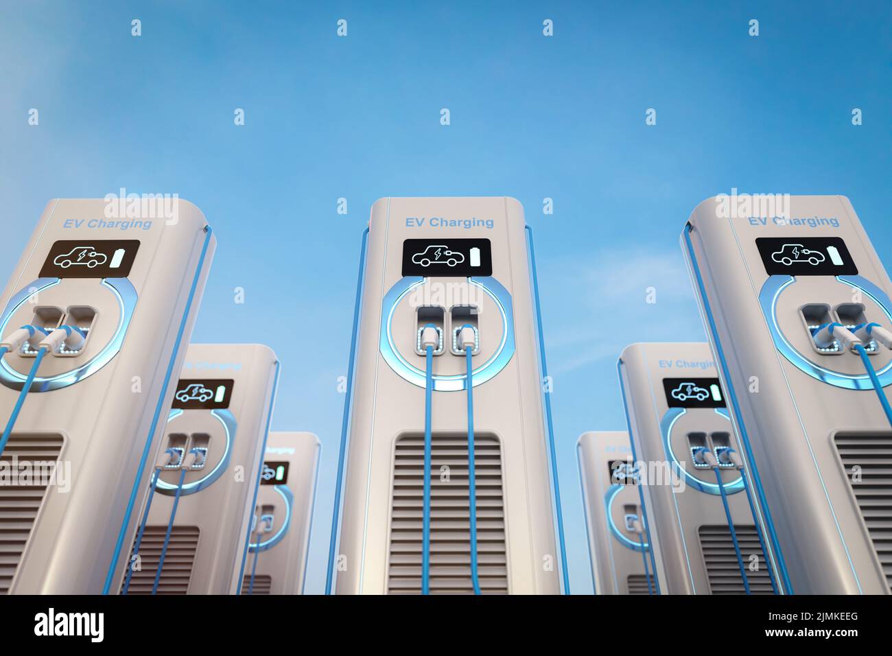 3d rendering group of EV charging stations or electric vehicle