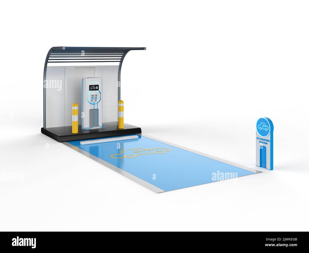 3d rendering EV charging station or electric vehicle recharging station with parking lot Stock Photo