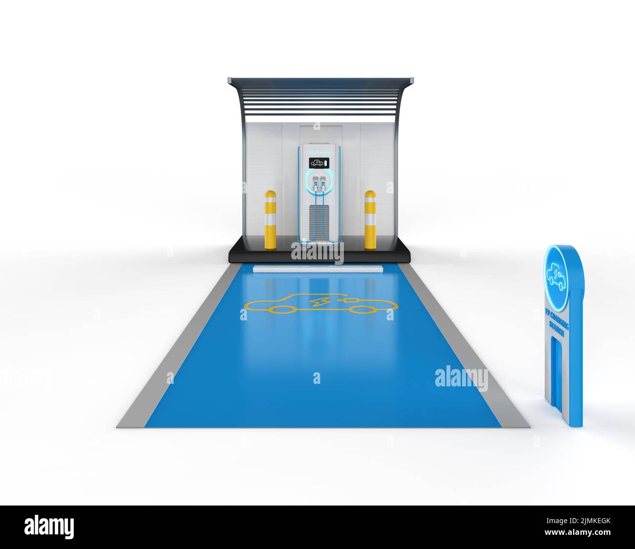3d rendering EV charging station or electric vehicle recharging station with parking lot Stock Photo