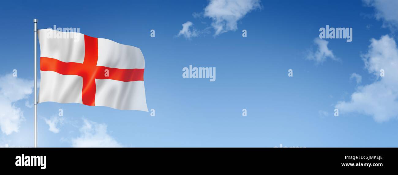 English flag isolated on a blue sky. Horizontal banner Stock Photo