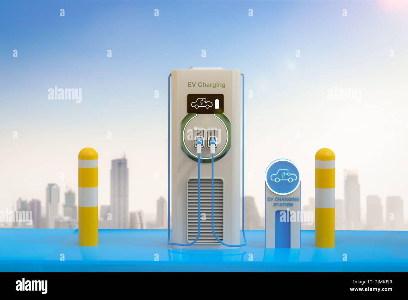 3d rendering group of EV charging stations or electric vehicle ...
