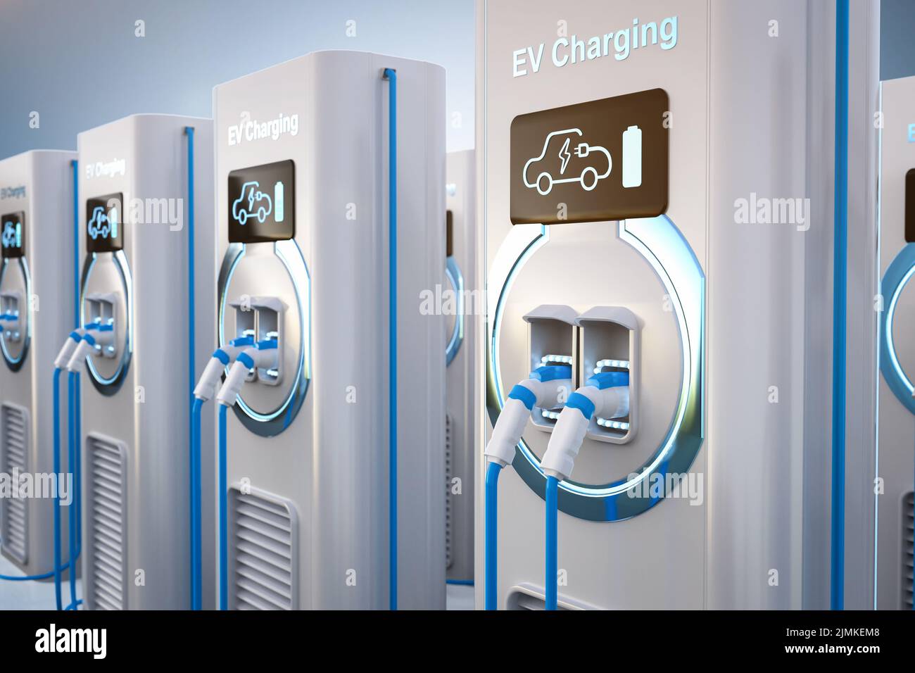 3d rendering group of EV charging stations or electric vehicle ...