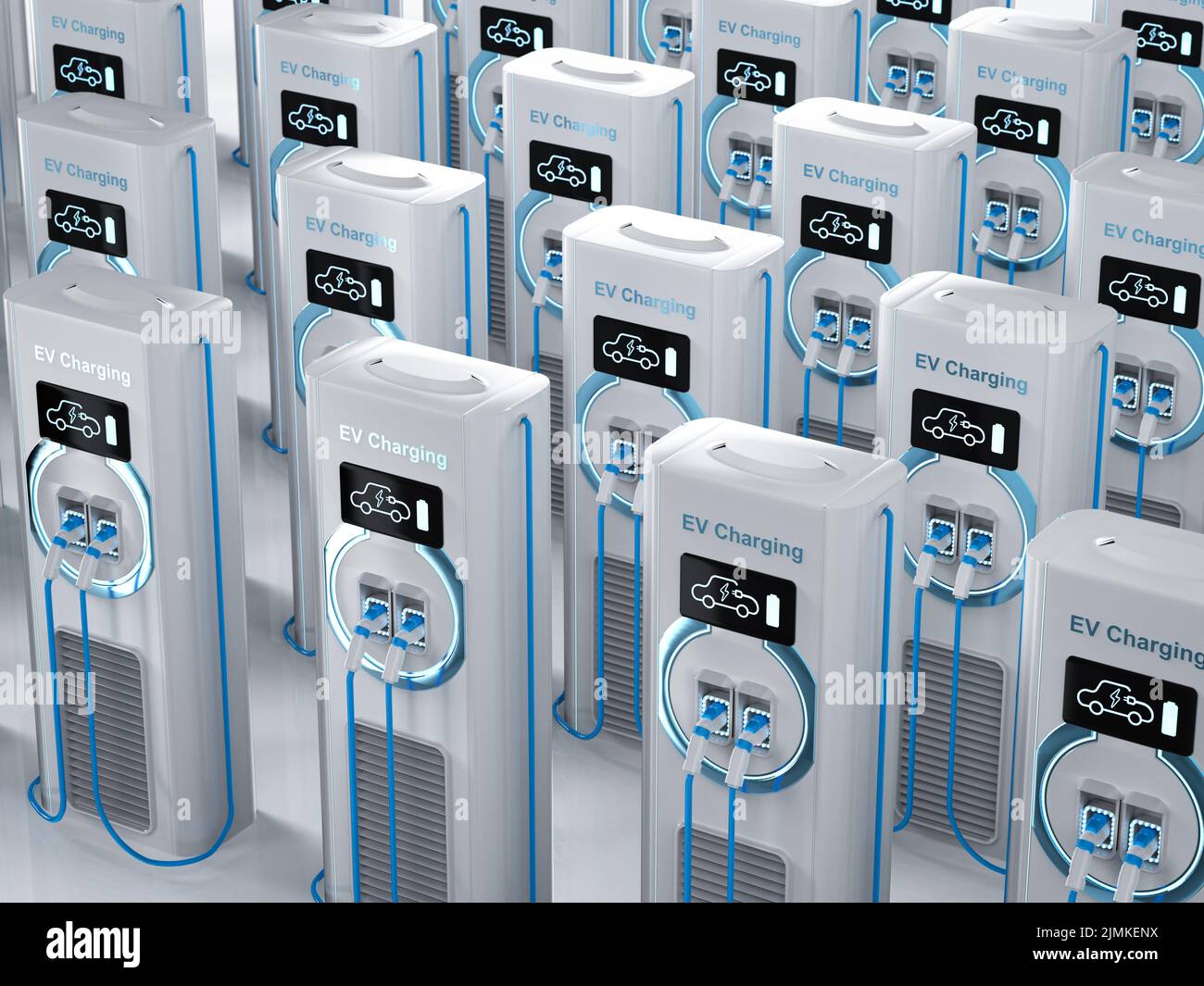 3d rendering group of EV charging stations or electric vehicle ...