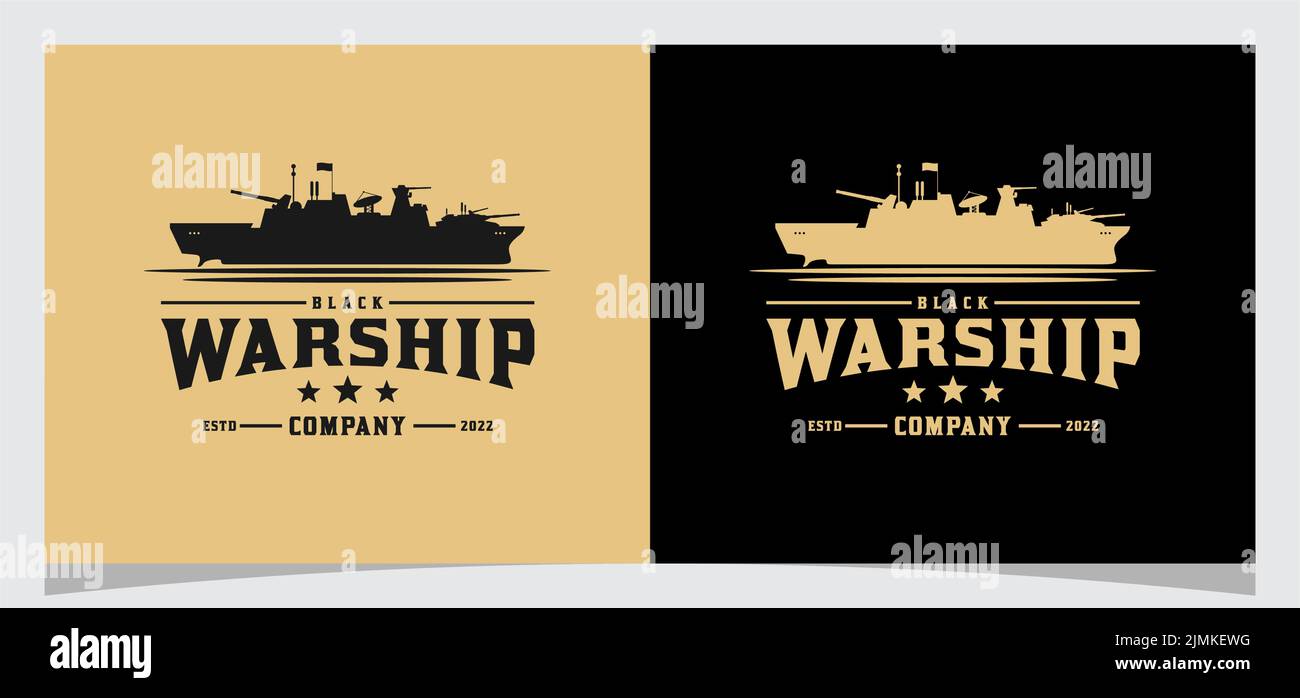 Warship Battle Ship on the sea ocean retro logo design Stock Vector