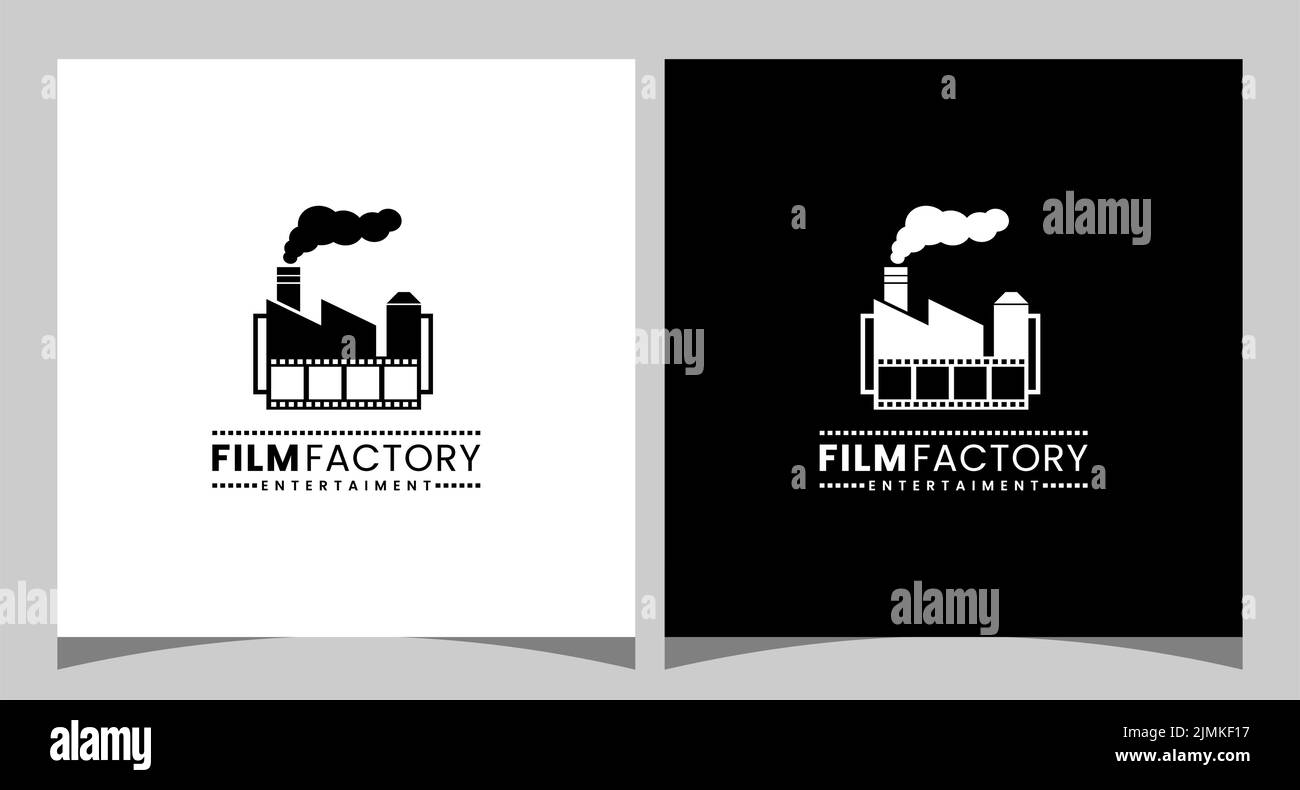 Factory And Film Stripes for Movie Production Logo Design Stock Vector