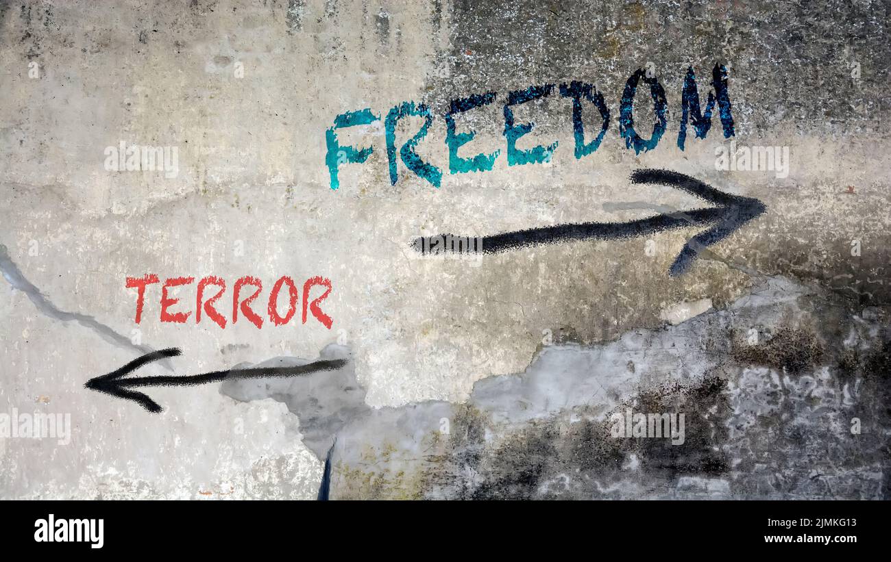 Street Sign to Freedom versus Terror Stock Photo - Alamy