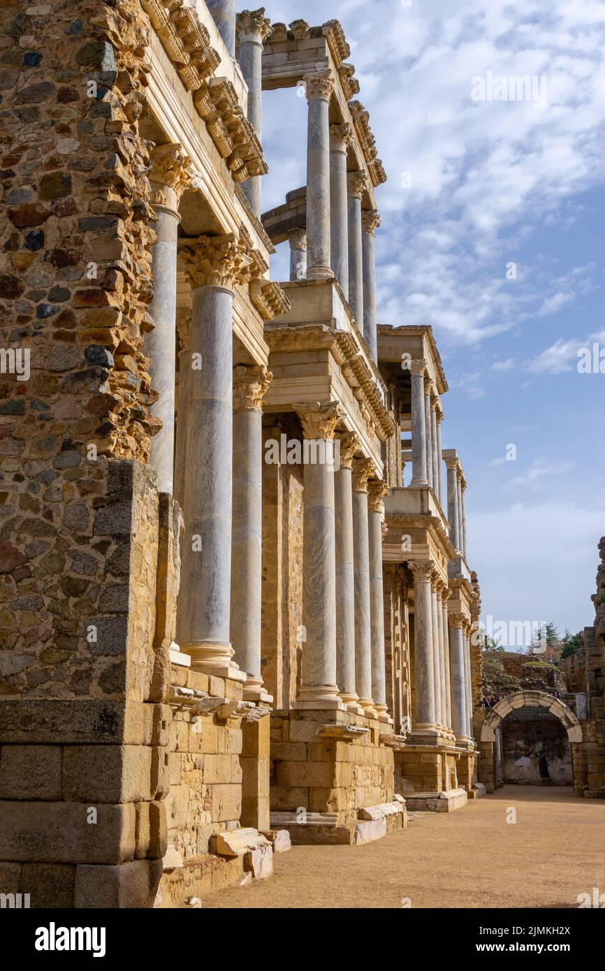 Detail view of the Roman amphitheater in historic Merida Stock Photo ...