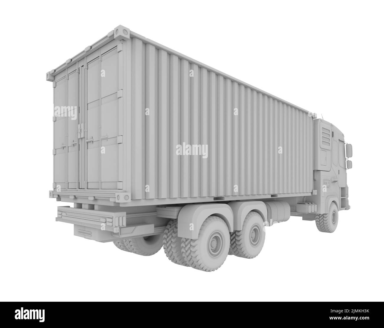 3d rendering white logistic trailer truck or lorry model on white background Stock Photo