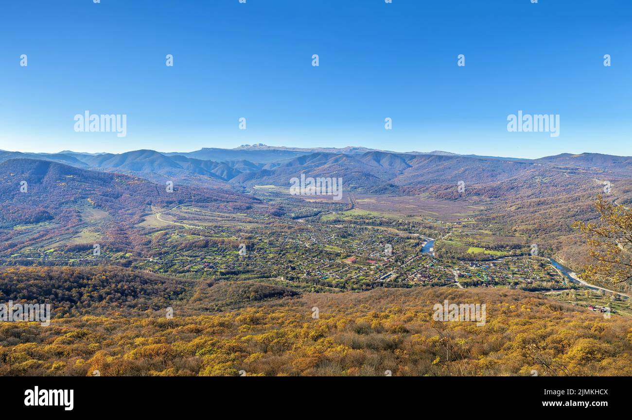 Aerial view of Dakhovskaya village, Adygea, Russia Stock Photo