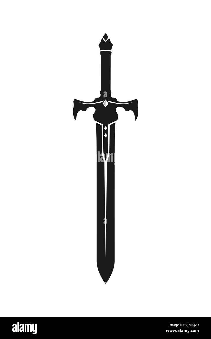 Medieval Sword Knight , Wariror Blade Silhouette logo design vector Stock Vector