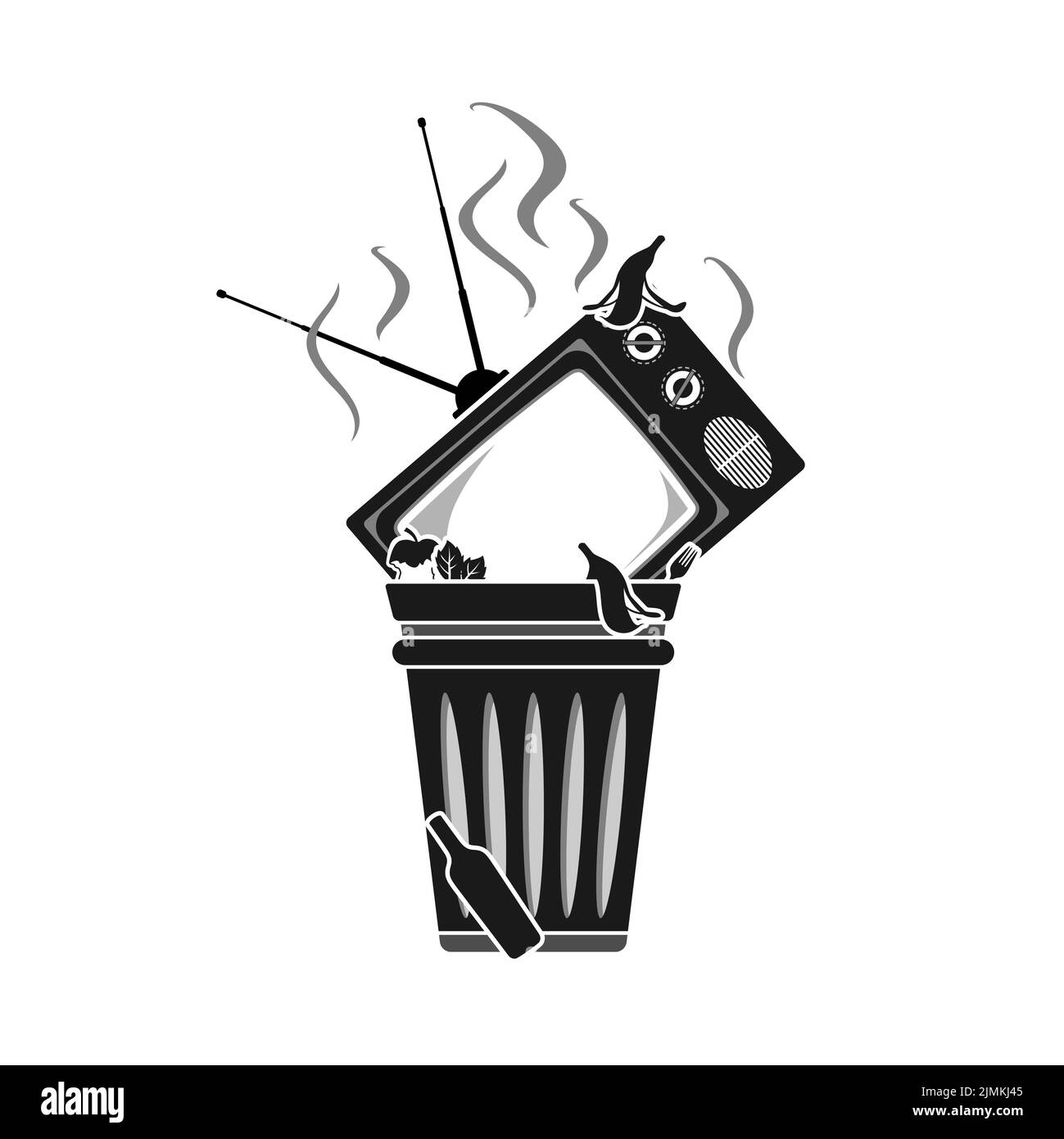 Old TV in Trash Can, Logo For Television Haters And Liar Media Design Inspiration Stock Vector
