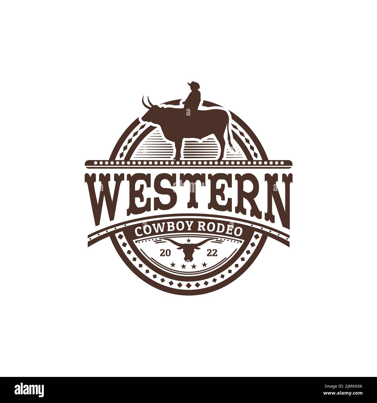 Vintage Buffalo Bull Rider Emblem Logo Design Stock Vector