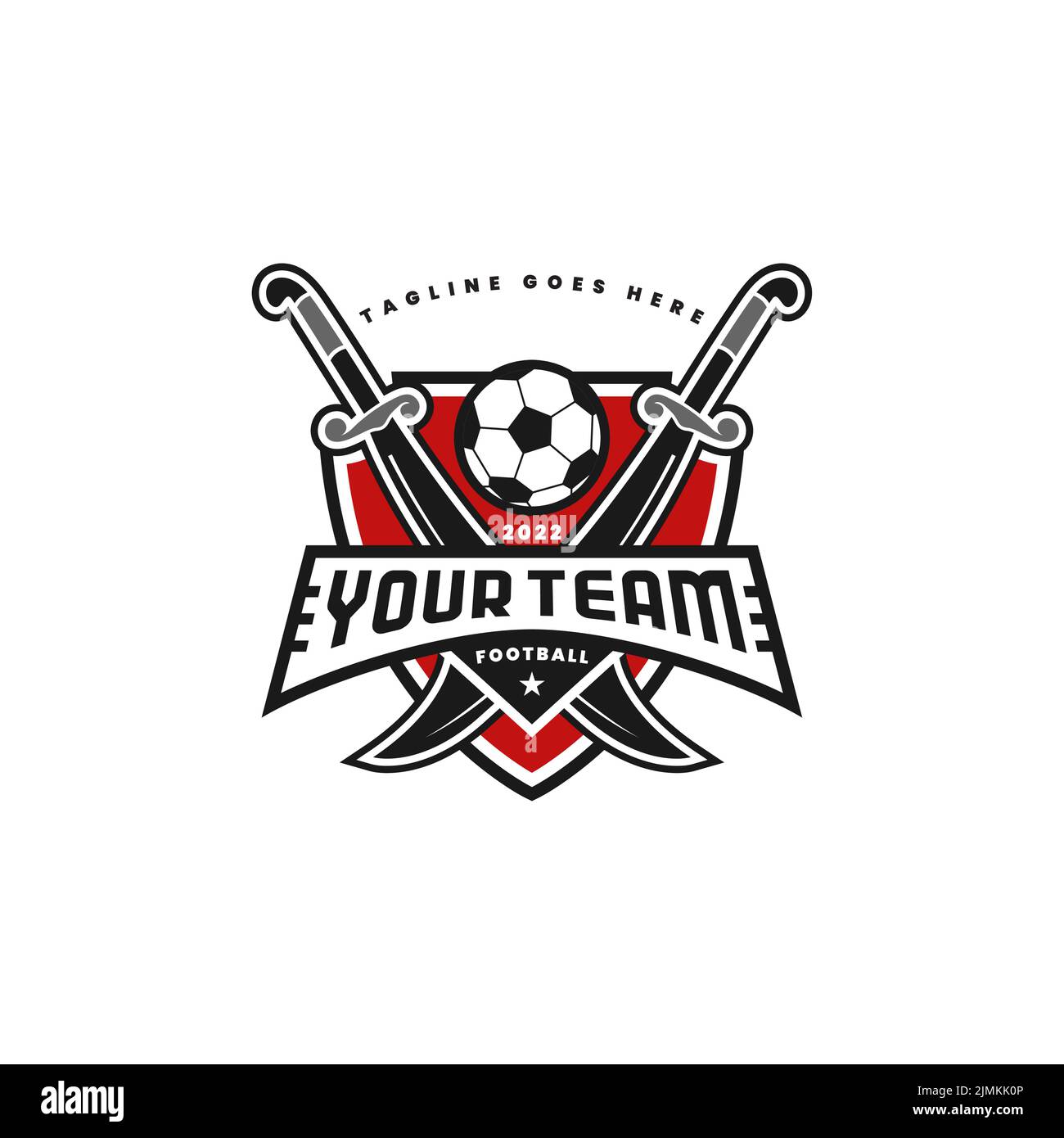 Football Soccer Club Emblem Logo design with Crossed Sword Stock Vector
