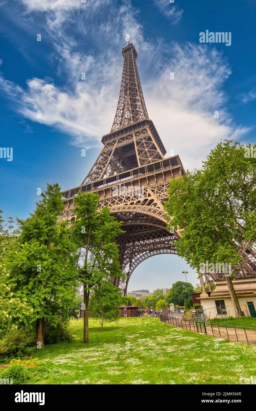 Paris France, city skyline at Eiffel Tower and garden in spring season Stock Photo
