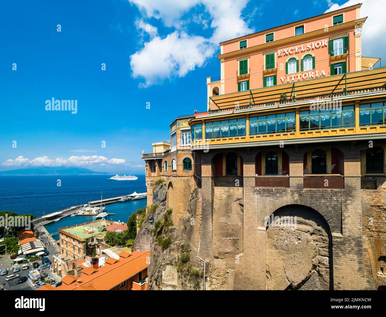 Bleu Village resort with Marina Piccola harbor and Grandhotel Excelsior Stock Photo