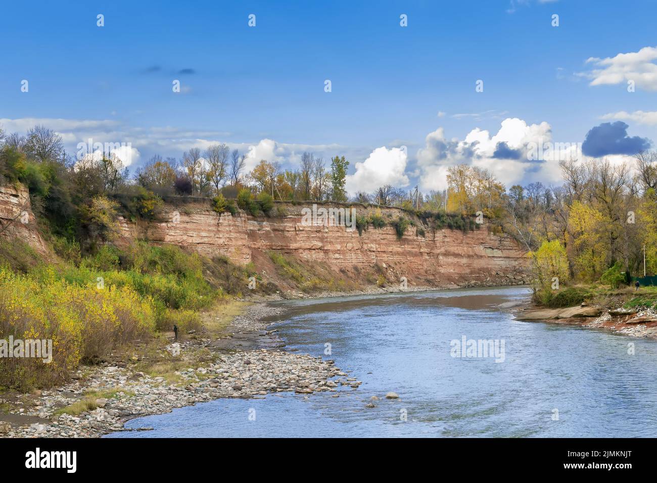 Landscape with the river Belaya, Adygea, Russia Stock Photo