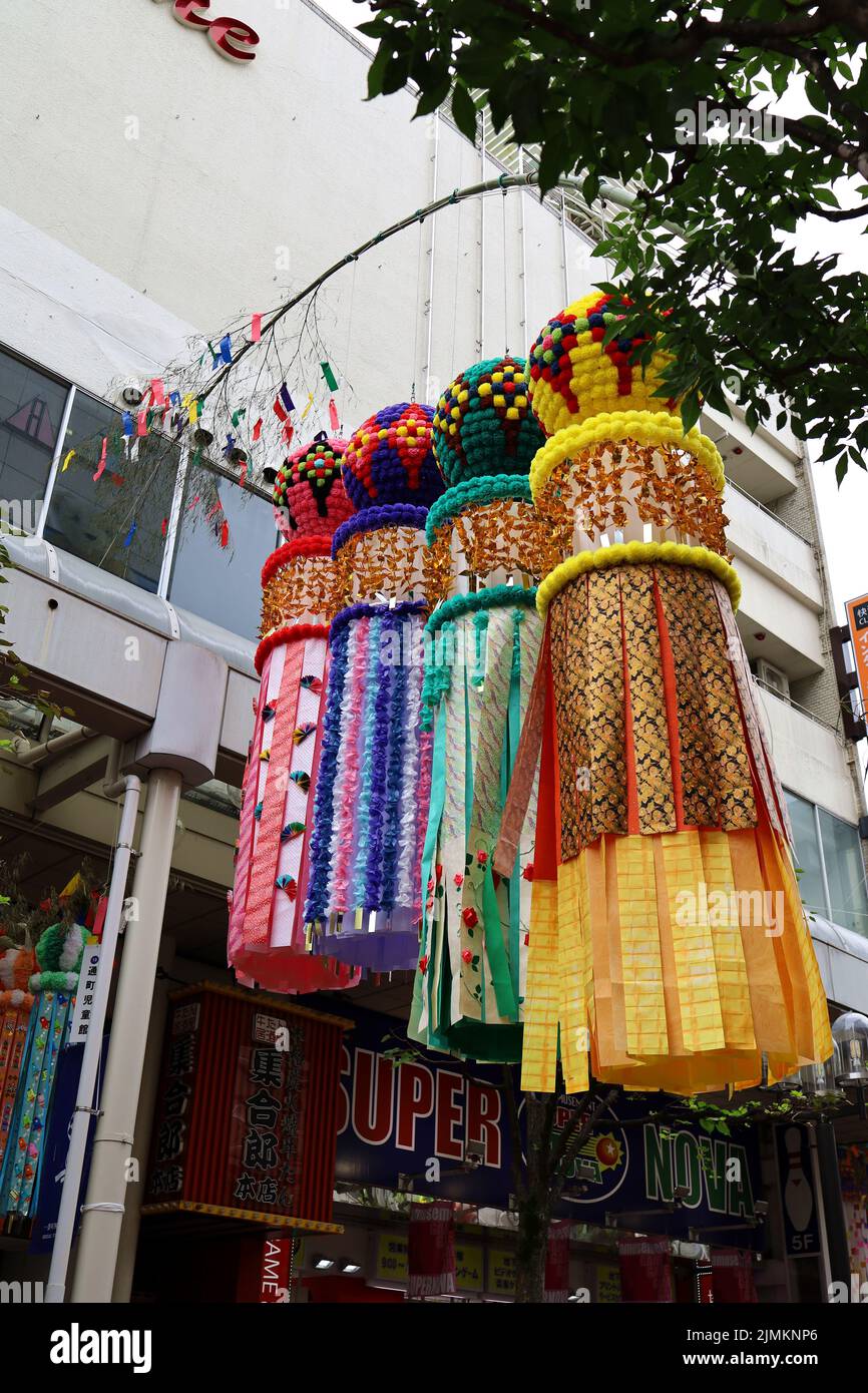 Sendai, Miyagi, Japan, August 7, 2022.Sendai Tanabata Festival at Ichibancho Shopping Street. Stock Photo
