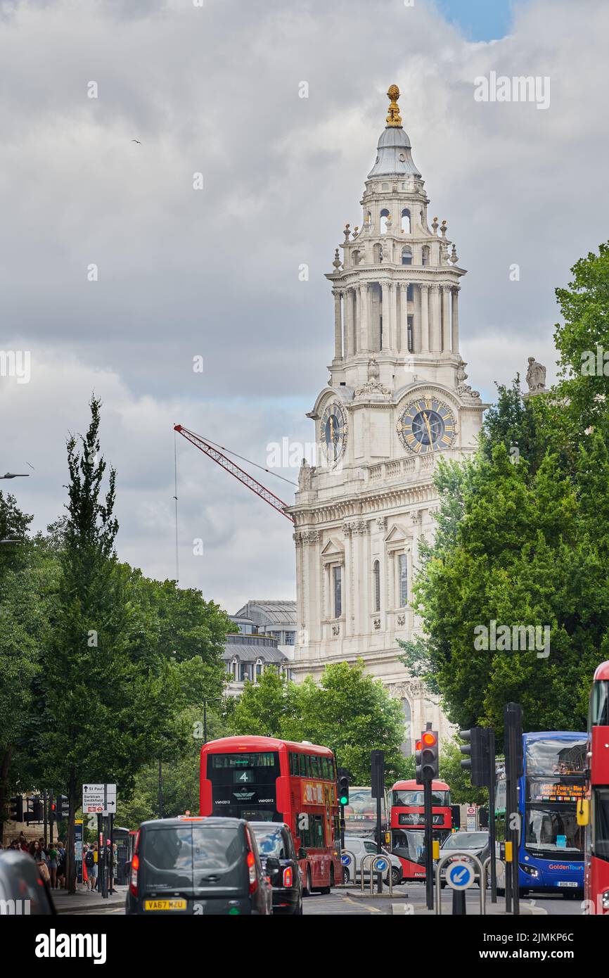 Tower and clock at St Paul's cathedral, London, England. Stock Photo