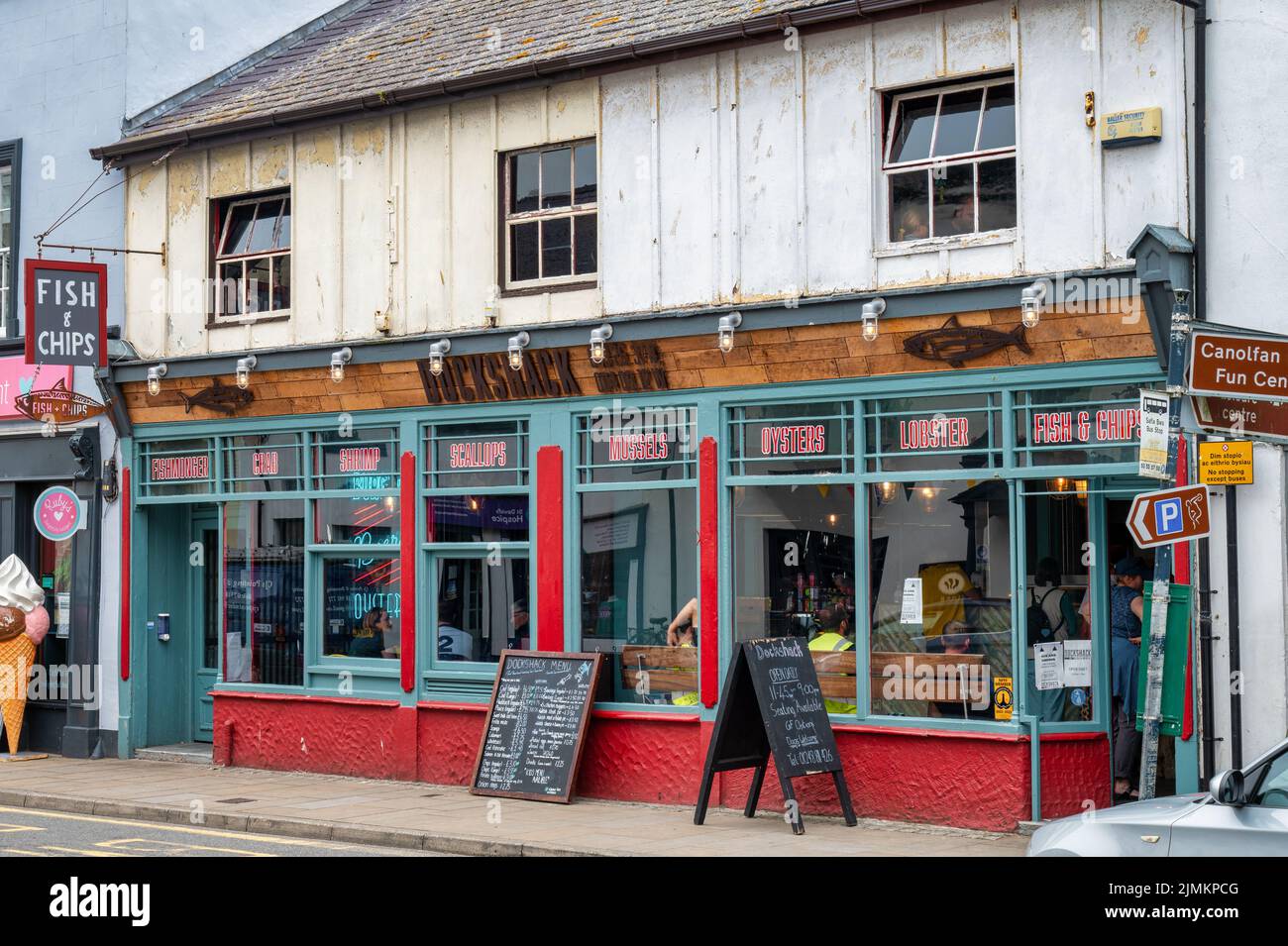 Beaumaris, UK- July 8, 2022: The sign for the dockshack in Beaumaris on the island of Anglesey Wales Stock Photo