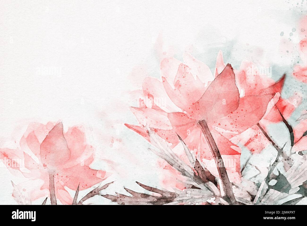 Spring flowers floral background in oriental painting style Stock Photo