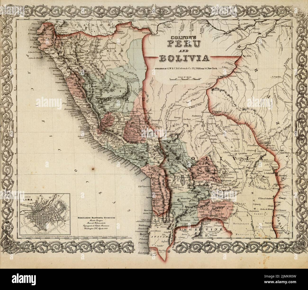 Colton's Peru and Bolivia map 1855 Stock Photo