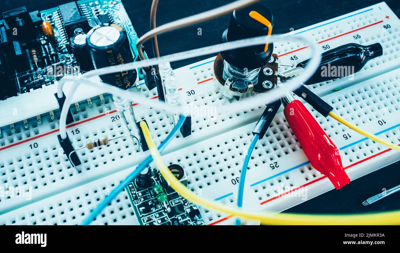 electronic invention breadboard circuit connectors Stock Photo - Alamy