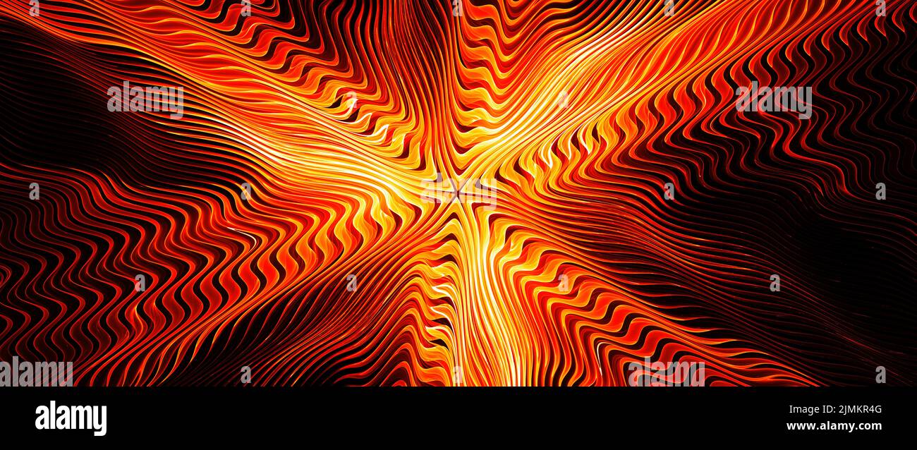 Fiery  gravitational waves in space glowing computer generated abstract background, 3d rendering Stock Photo